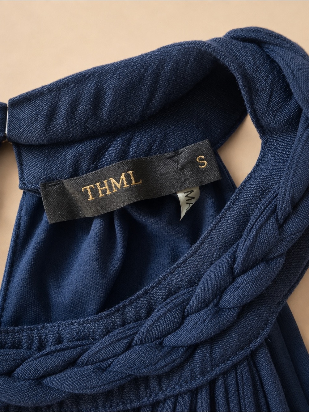 THML Navy Braided Halter Swing Dress/ Boho Resort Midi - Picture 4 of 4